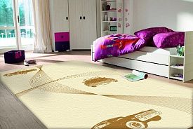 Детский бежевый ковер РЕТРО МАШИНКИ